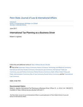 International Tax Planning As a Business Driver