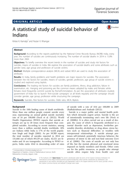 A Statistical Study of Suicidal Behavior of Indians Kirtee K