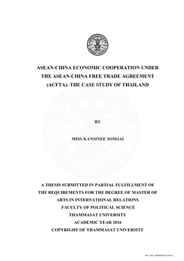 (ACFTA): the Case Study of Thailand, ASEAN-China