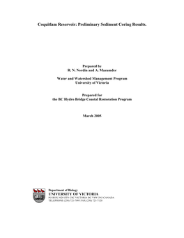 Coquitlam and Seymour Reservoirs: Preliminary Sediment Coring Results