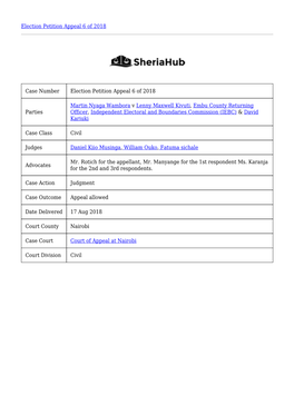Election Petition Appeal 6 of 2018