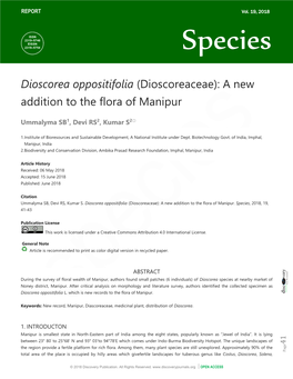 Dioscorea Oppositifolia (Dioscoreaceae): a New Addition to the Flora of Manipur