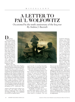 A Letter to Paul Wolfowitz