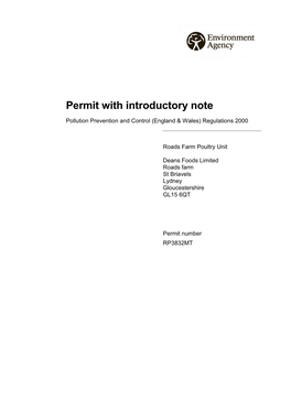 Permit with Introductory Note Pollution Prevention and Control (England & Wales) Regulations 2000