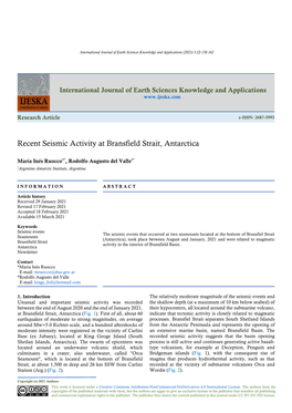 Recent Seismic Activity at Bransfield Strait, Antarctica