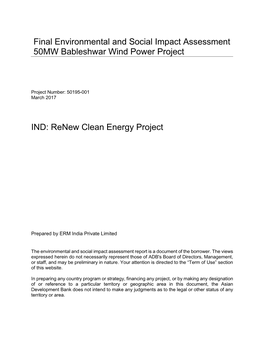 Final Environmental and Social Impact Assessment 50MW Bableshwar Wind Power Project