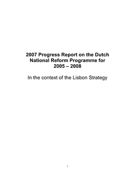 2007 Progress Report on the Dutch National Reform Programme for 2005 – 2008