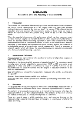 Resolution, Error and Accuracy of Measurements - Page 1