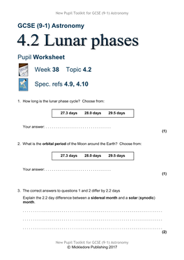 GCSE (9-1) Astronomy Pupil Worksheet