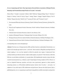 De Novo Sequencing and Native Mass Spectrometry Reveals Hetero-Association of Dirigent Protein