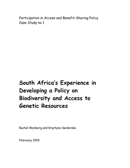 South Africa's Experience in Developing a Policy on Biodiversity