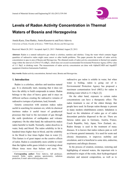 Levels of Radon Activity Concentration in Thermal Waters of Bosnia and Herzegovina