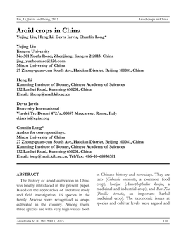 Aroid Crops in China Aroid Crops in China Yujing Liu, Heng Li, Devra Jarvis, Chunlin Long*