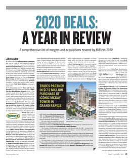 2020 DEALS: a YEAR in REVIEW a Comprehensive List of Mergers and Acquisitions Covered by Mibiz in 2020