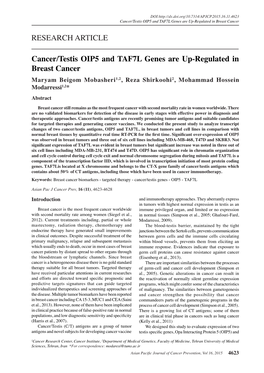 RESEARCH ARTICLE Cancer/Testis OIP5 and TAF7L Genes Are Up