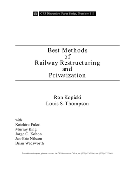 Best Methods of Railway Restructuring and Privatization