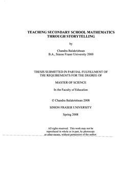 Teaching Secondary School Mathematics Through Storytelling