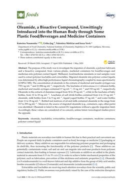 Oleamide, a Bioactive Compound, Unwittingly Introduced Into the Human Body Through Some Plastic Food/Beverages and Medicine Containers