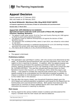 Appeal Decision Inquiry Opened on 17 February 2015 Site Visit Made on 25 February 2015