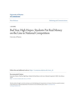 Students Put Real Money on the Line in National Competition University of Dayton