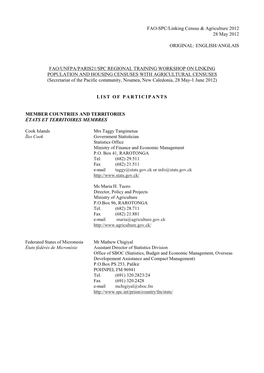 FAO-SPC/Linking Census & Agriculture 2012 28 May 2012