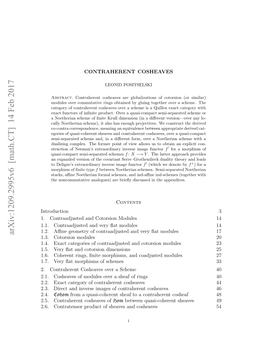 Arxiv:1209.2995V6 [Math.CT] 14 Feb 2017 ..Eatctgr Fcnrhrn Ohae 44 40 40 46 14 of 14 Cosheaves Contraherent 27 Cosheaves Contraherent 2.5