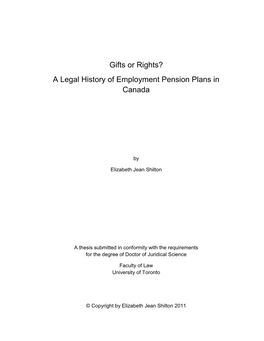 A Legal History of Employment Pension Plans in Canada