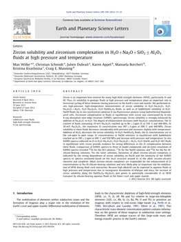 Zircon Solubility and Zirconium Complexation in H2O+