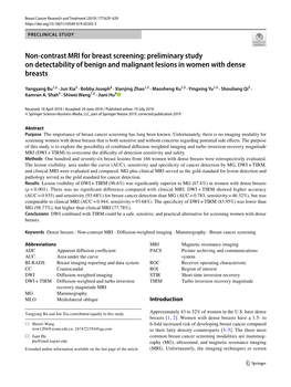 Non-Contrast MRI for Breast Screening: Preliminary Study On