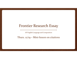 Frontier Research Essay