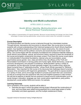 Identity and Multi-Culturalism – Syllabus