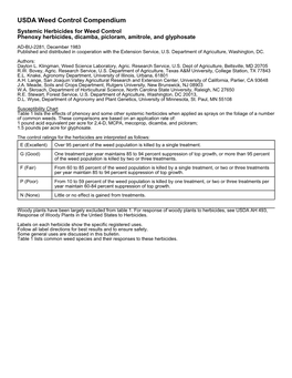 Systemic Herbicides for Weed Control Phenoxy Herbicides, Dicamba, Picloram, Amitrole, and Glyphosate