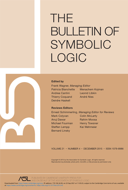 The Bulletin of Symbolic Logic the Bulletin of Symbolic Logic