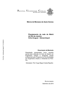 Márcia De Menezes De Assis Gomes Planejamento Da Rede De Metrô Do