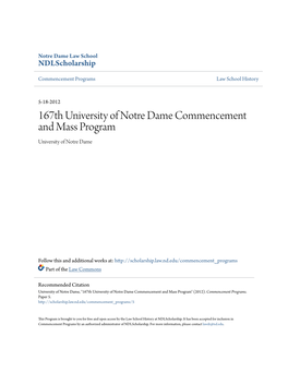 167Th University of Notre Dame Commencement and Mass Program University of Notre Dame