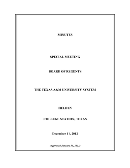 Minutes Special Meeting Board of Regents the Texas