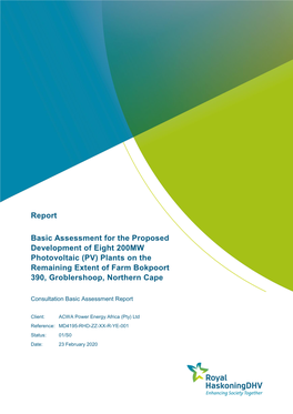 Basic Assessment for the Proposed Development of Eight Photovoltaic