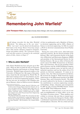 Remembering John Warfield*