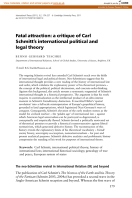 Fatal Attraction: a Critique of Carl Schmitt's International Political And