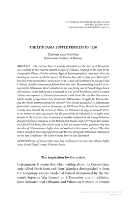 THE LITHUANIA BUFFER PROBLEM of 1920 Česlovas Laurinavičius (Lithuanian Institute of History)