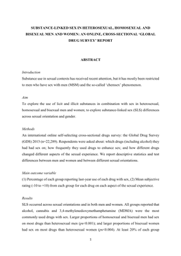 Substance-Linked Sex in Heterosexual, Homosexual and Bisexual Men and Women: an Online, Cross-Sectional ‘Global Drug Survey’ Report