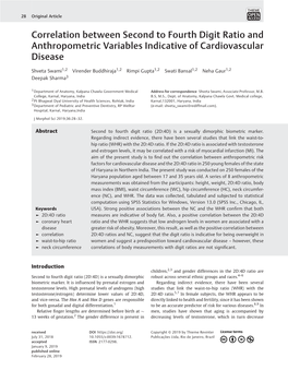 Correlation Between Second to Fourth Digit Ratio and Anthropometric Variables Indicative of Cardiovascular Disease