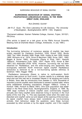 Burrowing Behaviour of Signal Crayfish 1 55