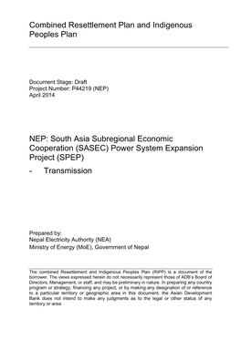 Combined Resettlement Plan and Indigenous Peoples Plan