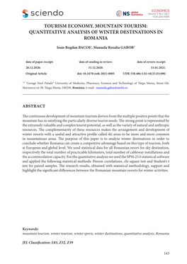 Tourism Economy. Mountain Tourism: Quantitative Analysis of Winter Destinations in Romania