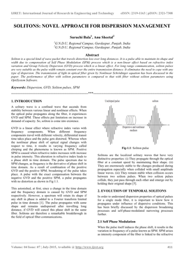 Solitons: Novel Approach for Dispersion Management