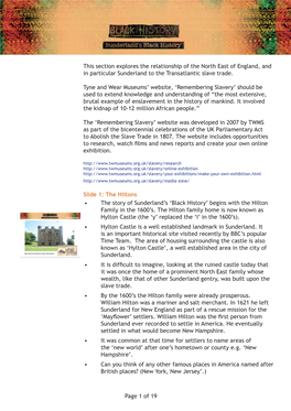 This Section Explores the Relationship of the North East of England, and in Particular Sunderland to the Transatlantic Slave Trade