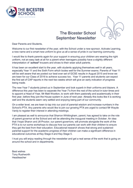 The Bicester School September Newsletter