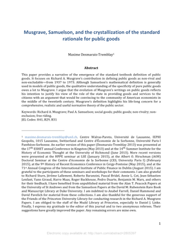 Musgrave, Samuelson, and the Crystallization of the Standard Rationale for Public Goods