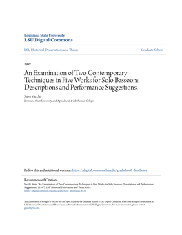 An Examination of Two Contemporary Techniques in Five Works for Solo Bassoon: Descriptions and Performance Suggestions